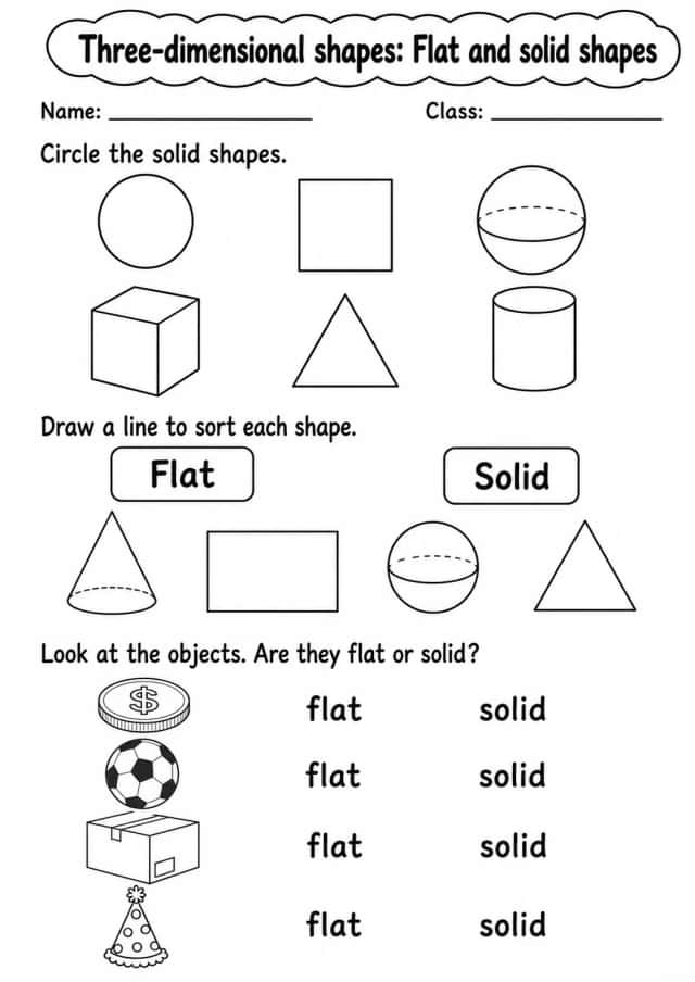 Kindergarten Three-dimensional Shapes Math Worksheet Pack