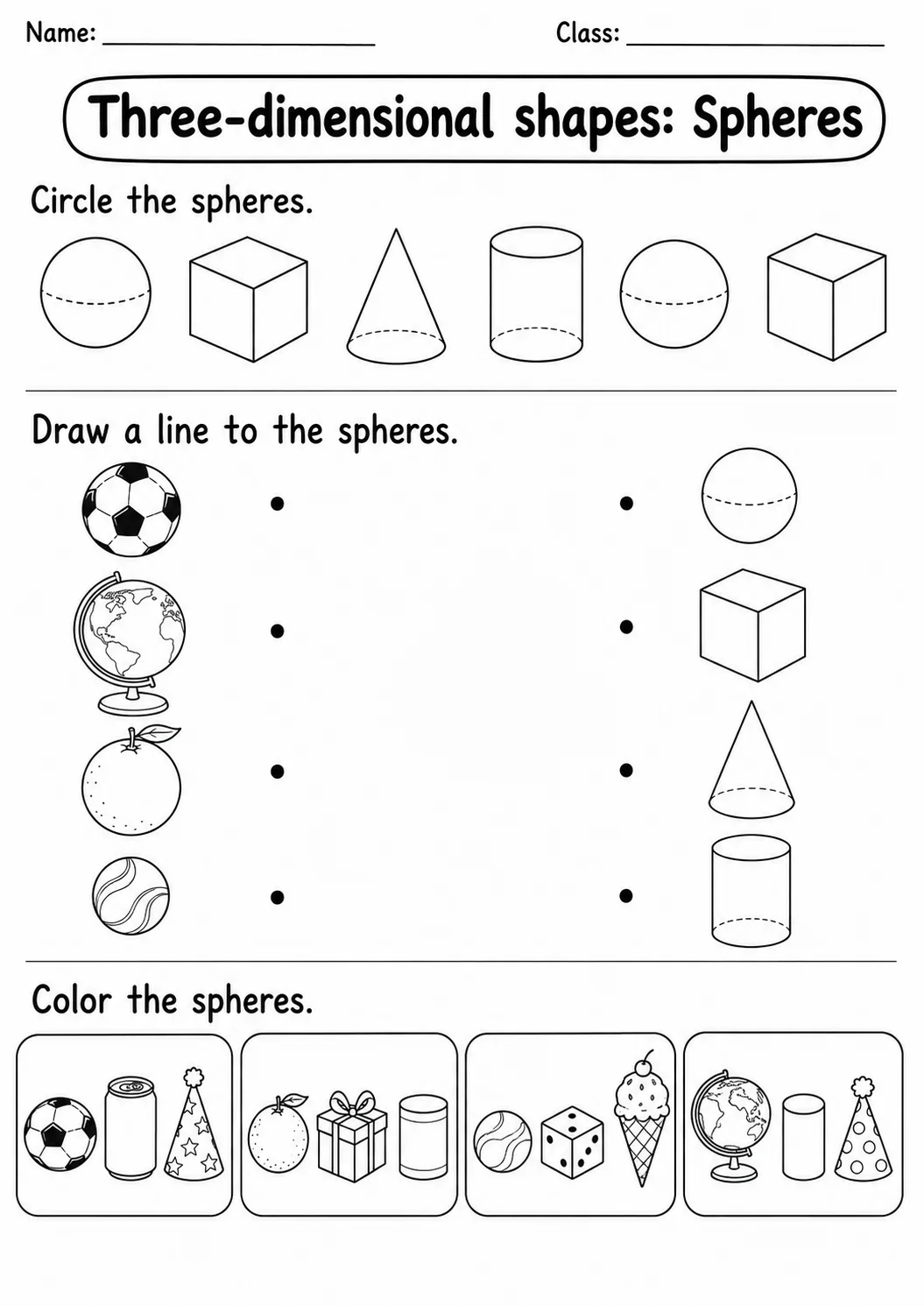 Kindergarten Three-dimensional Shapes Math Worksheet Pack page 3 printable worksheet preview