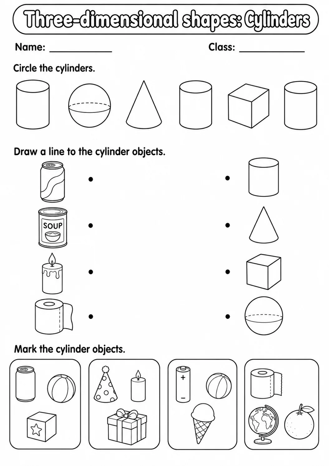 Kindergarten Three-dimensional Shapes Math Worksheet Pack page 6 printable worksheet preview