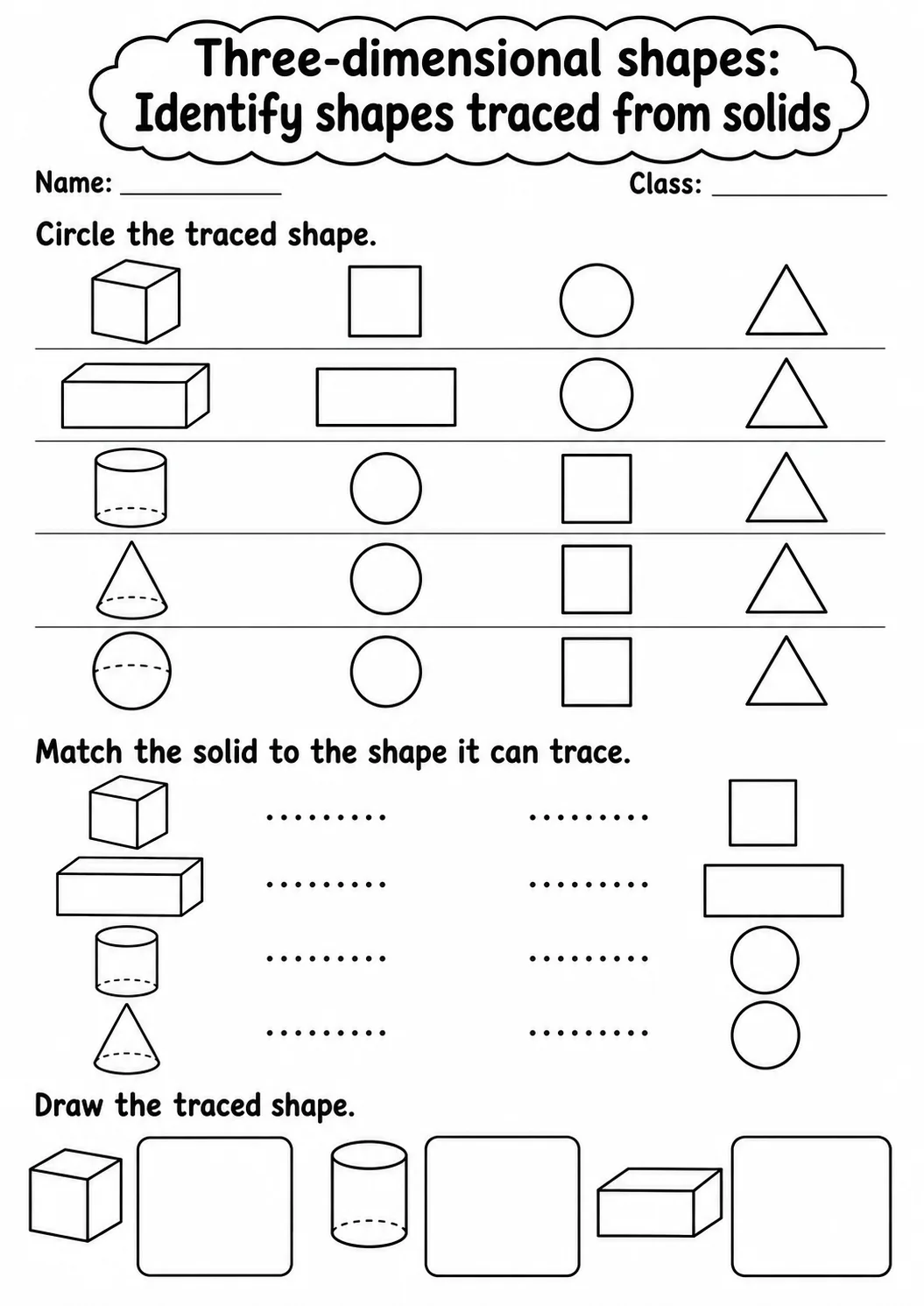 Kindergarten Three-dimensional Shapes Math Worksheet Pack page 9 printable worksheet preview