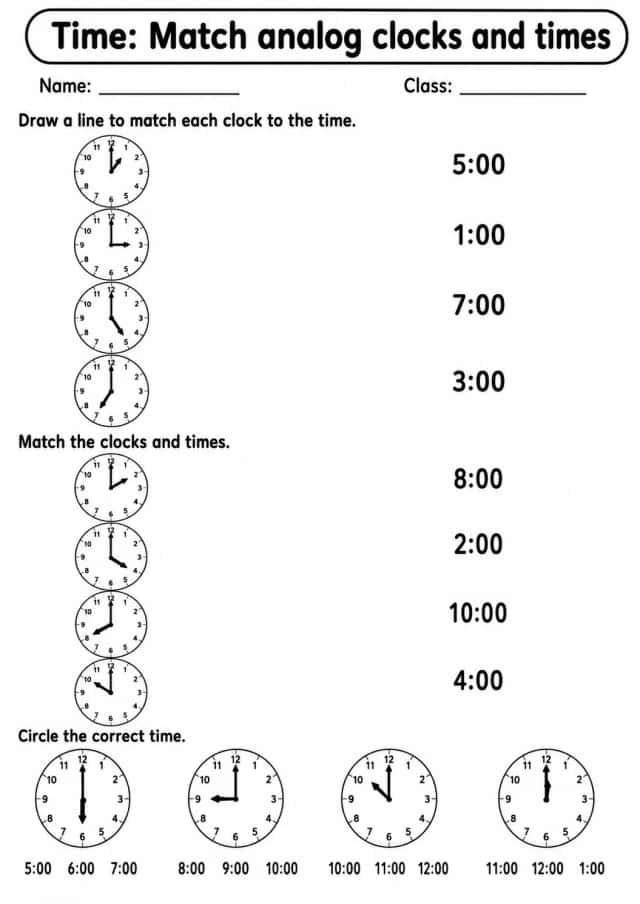 Kindergarten Time Math Worksheet Pack