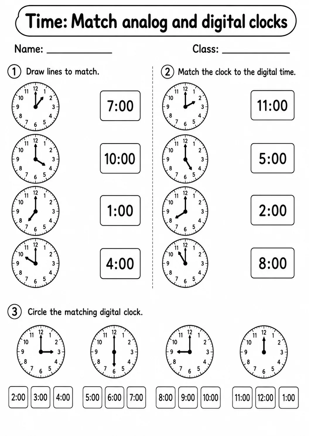 Kindergarten Time Math Worksheet Pack page 2 printable worksheet preview