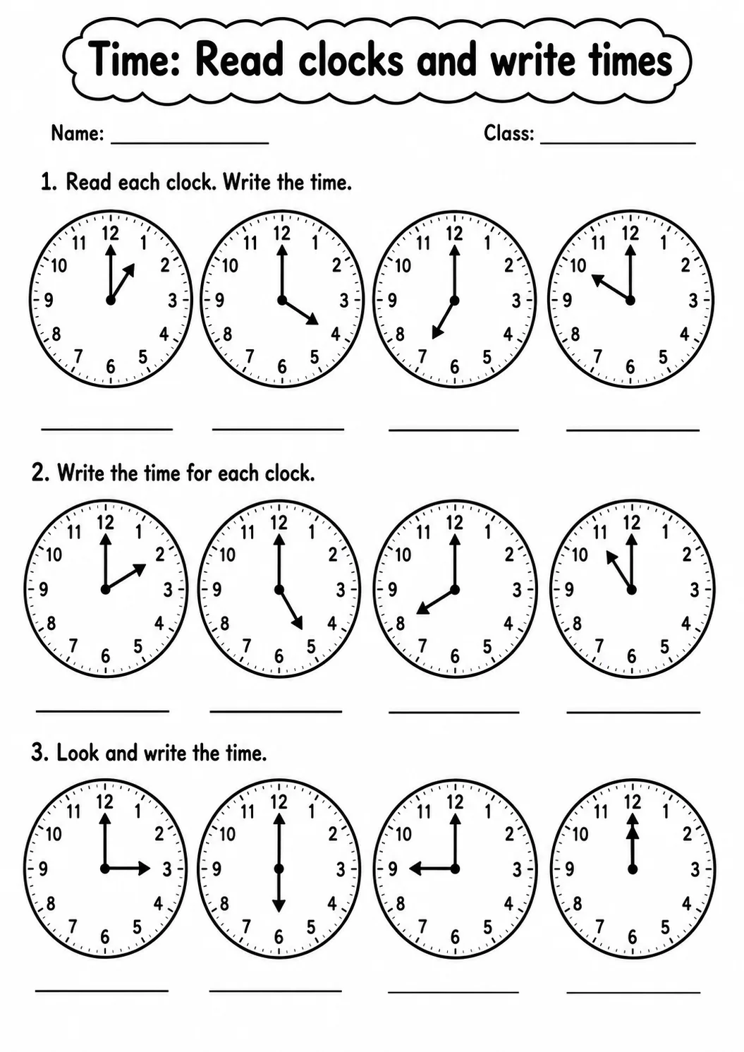 Kindergarten Time Math Worksheet Pack page 3 printable worksheet preview