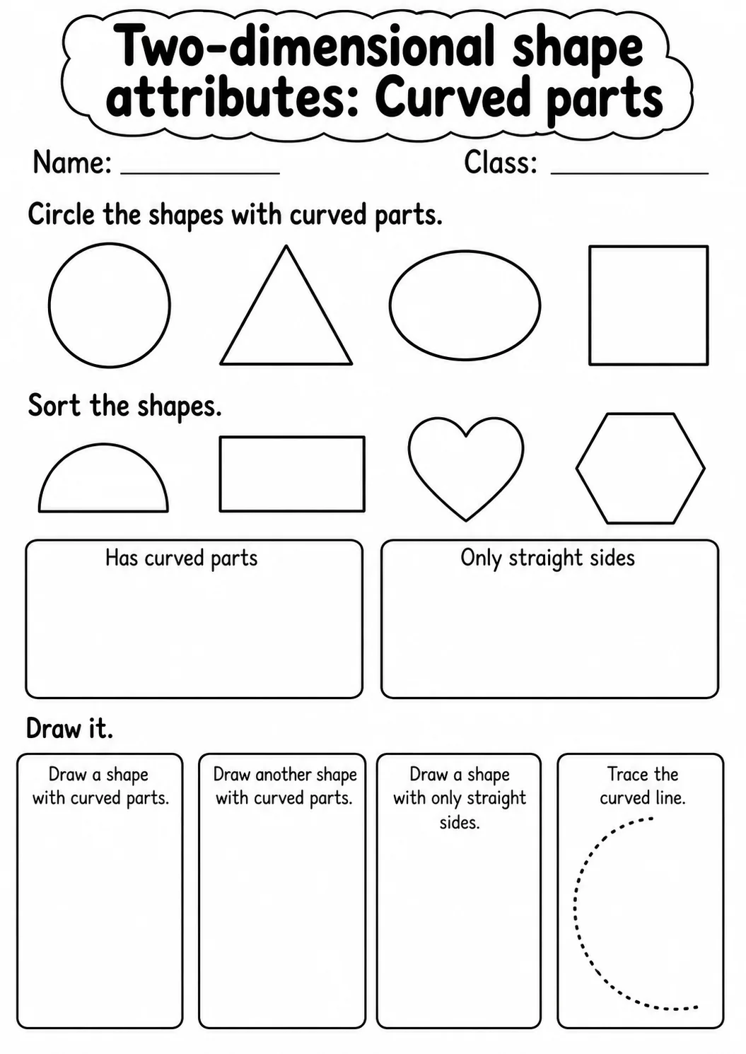 Kindergarten Two-dimensional Shape Attributes Math Worksheet Pack printable worksheet pack preview