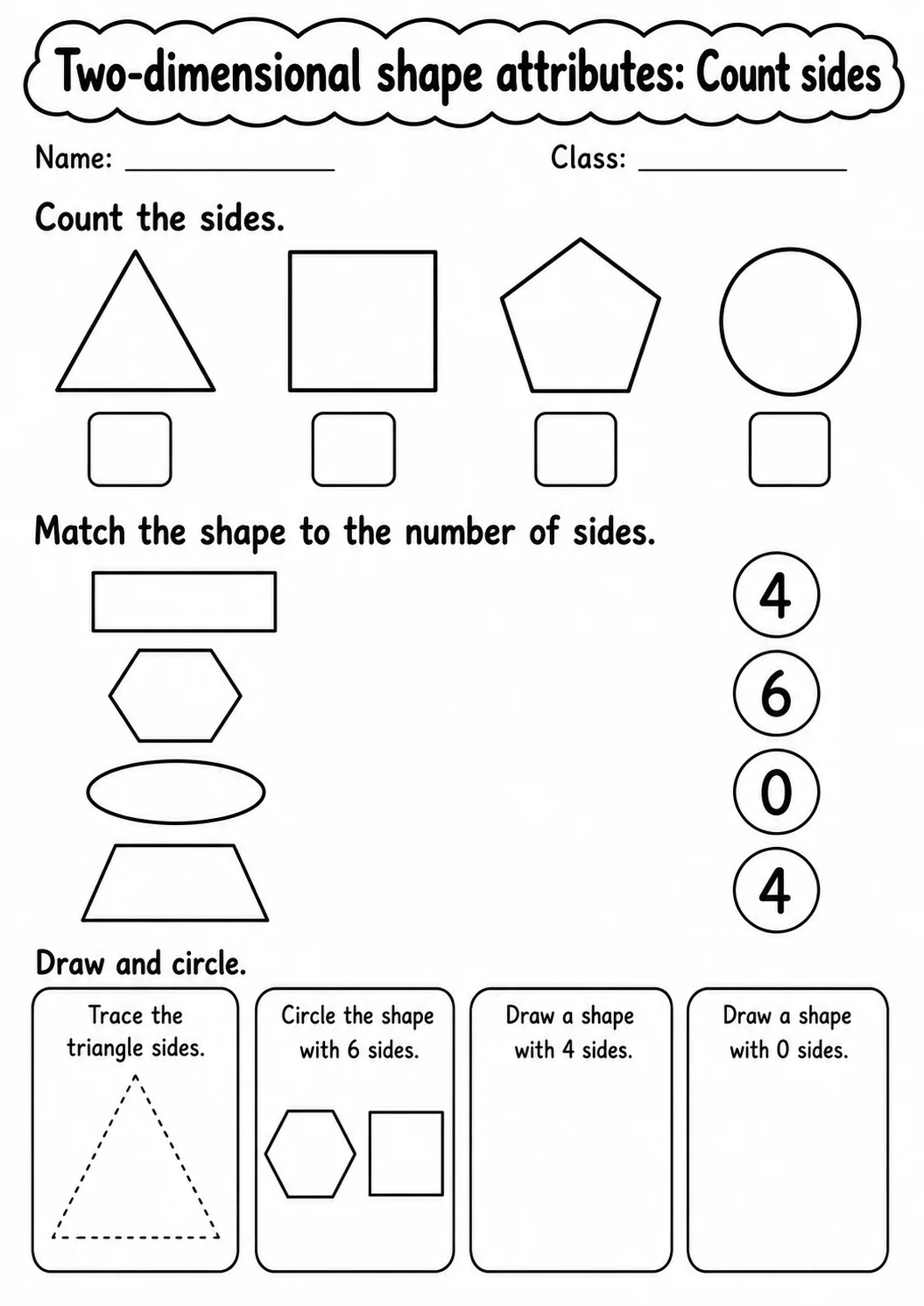 Kindergarten Two-dimensional Shape Attributes Math Worksheet Pack page 4 printable worksheet preview