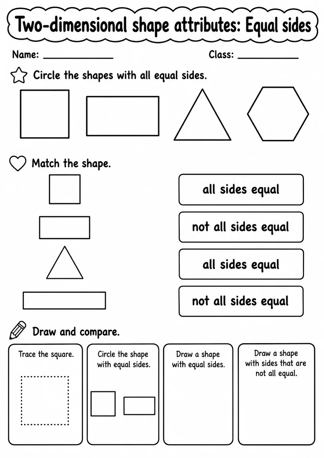 Kindergarten Two-dimensional Shape Attributes Math Worksheet Pack page 5 printable worksheet preview