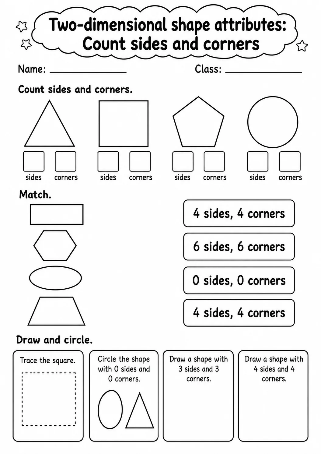 Kindergarten Two-dimensional Shape Attributes Math Worksheet Pack page 6 printable worksheet preview