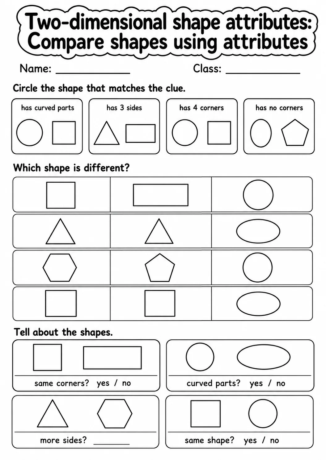 Kindergarten Two-dimensional Shape Attributes Math Worksheet Pack page 8 printable worksheet preview
