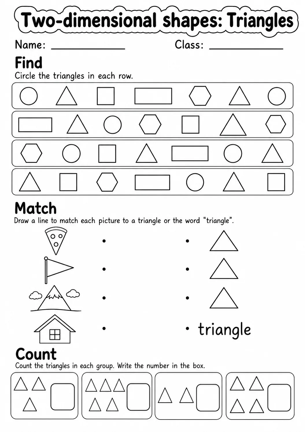 Kindergarten Two-dimensional Shapes Math Worksheet Pack page 2 printable worksheet preview