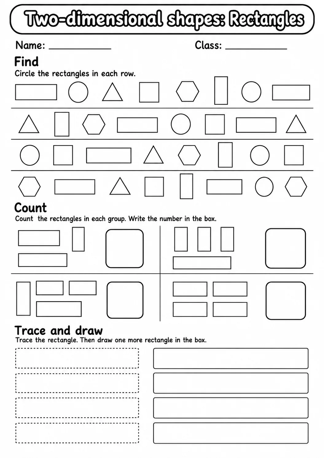 Kindergarten Two-dimensional Shapes Math Worksheet Pack page 3 printable worksheet preview