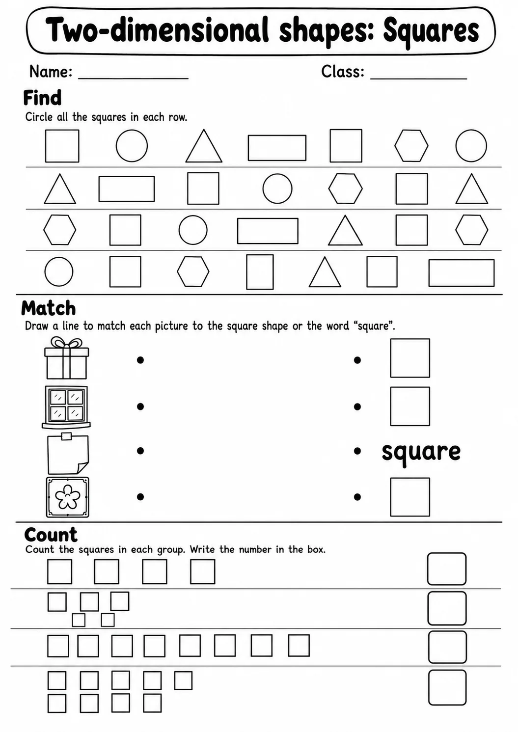 Kindergarten Two-dimensional Shapes Math Worksheet Pack page 4 printable worksheet preview