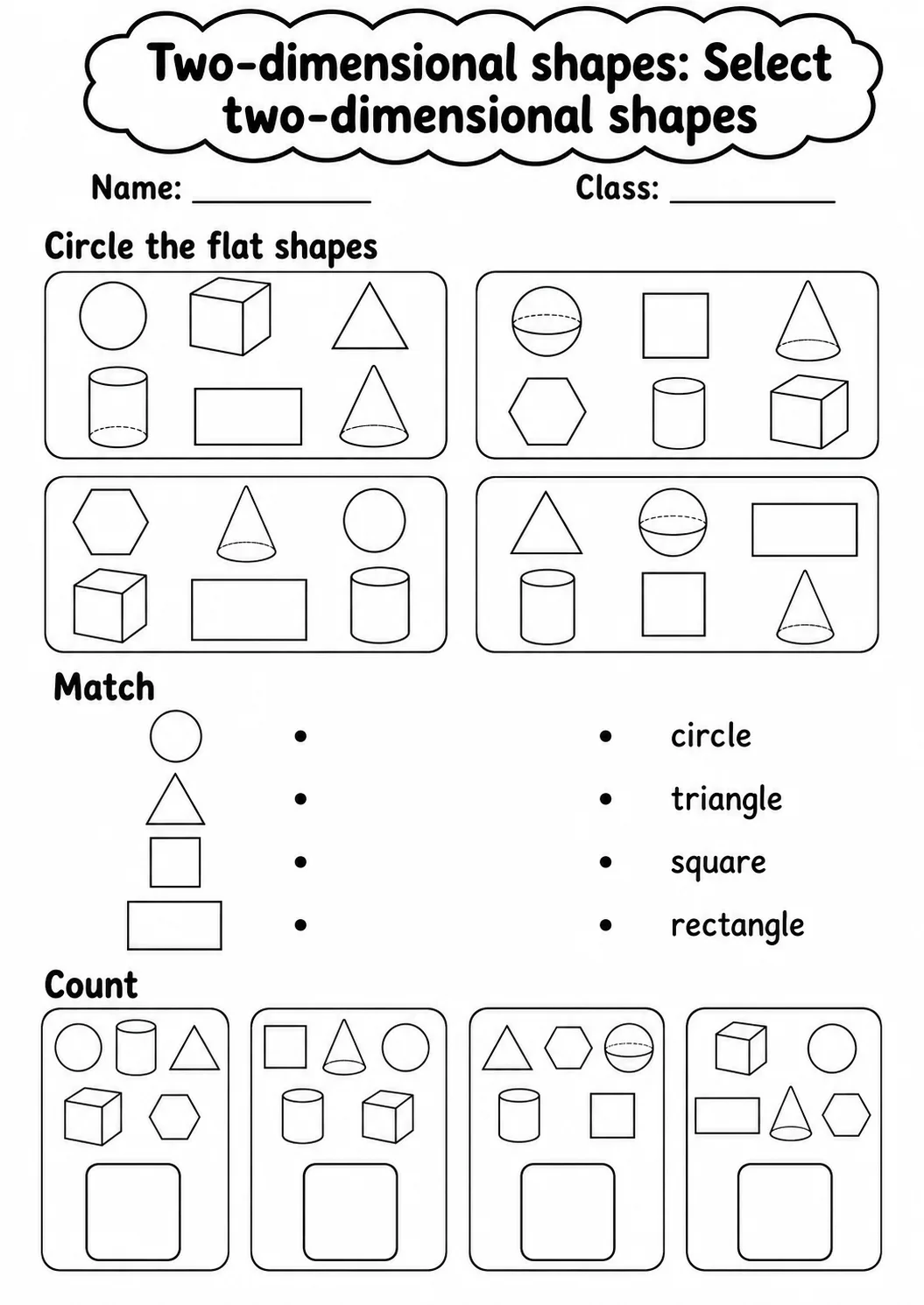 Kindergarten Two-dimensional Shapes Math Worksheet Pack page 6 printable worksheet preview
