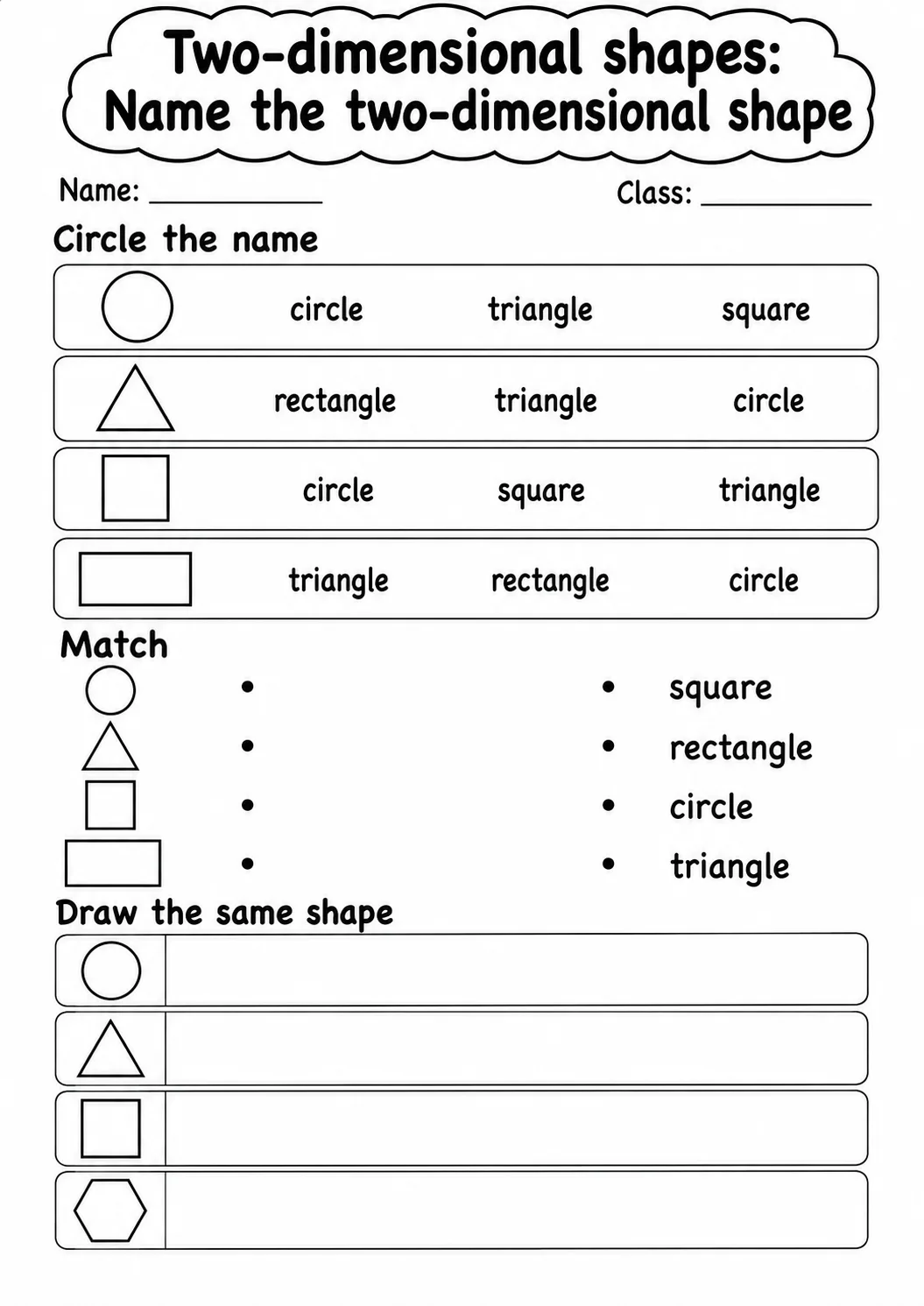 Kindergarten Two-dimensional Shapes Math Worksheet Pack page 7 printable worksheet preview