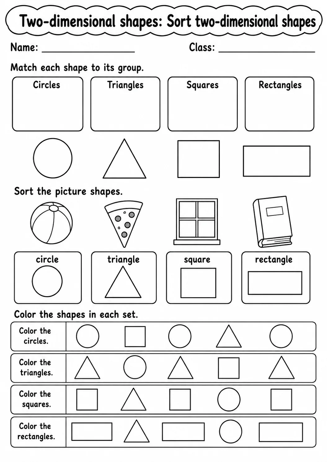Kindergarten Two-dimensional Shapes Math Worksheet Pack page 9 printable worksheet preview