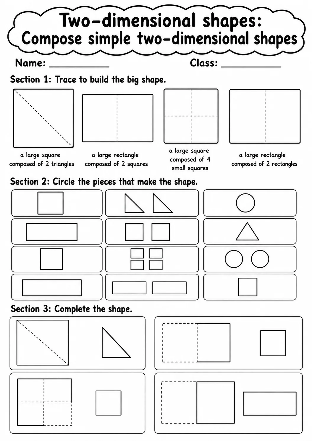 Kindergarten Two-dimensional Shapes Math Worksheet Pack page 10 printable worksheet preview