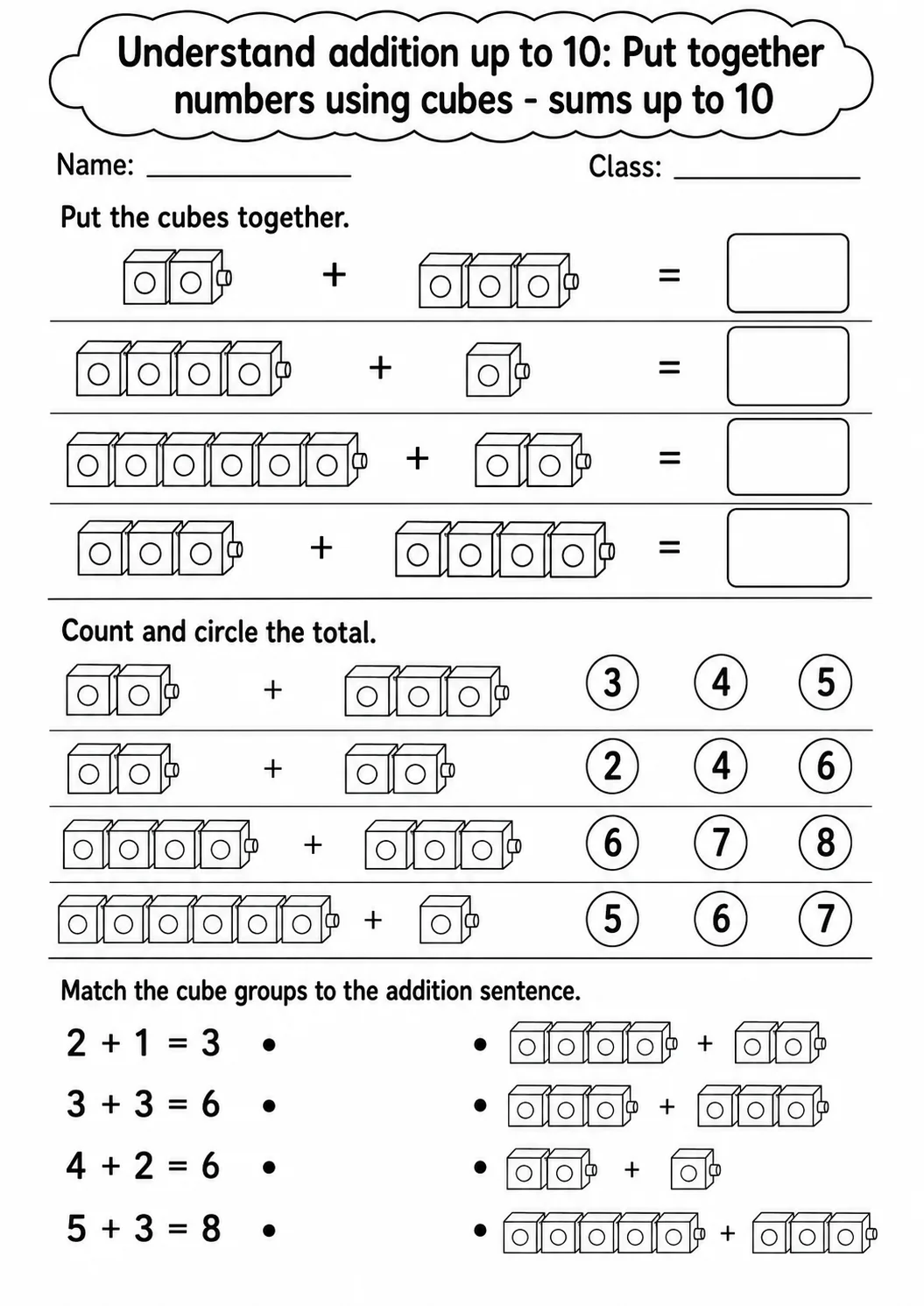 Kindergarten Understand Addition up to 10 Math Worksheet Pack printable worksheet pack preview