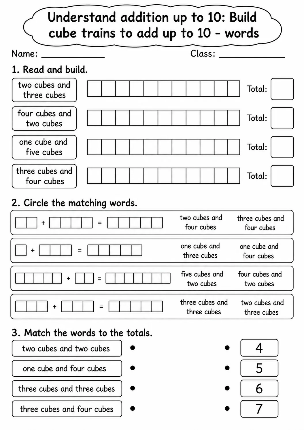 Kindergarten Understand Addition up to 10 Math Worksheet Pack page 2 printable worksheet preview
