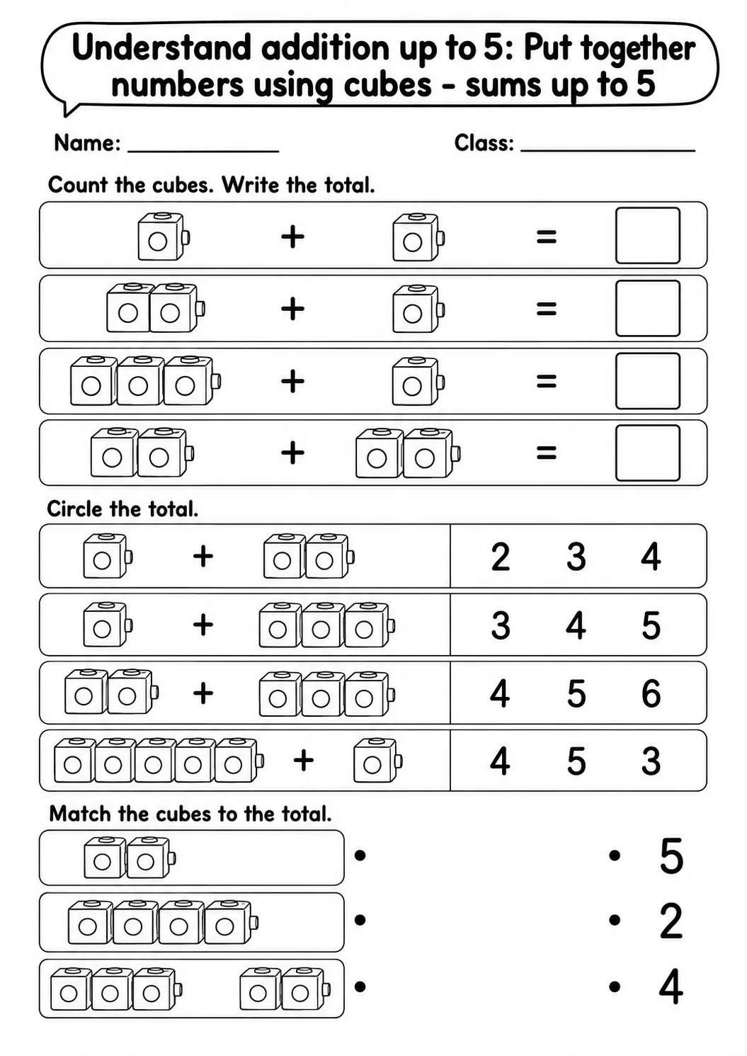 Kindergarten Understand Addition up to 5 Math Worksheet Pack printable worksheet pack preview