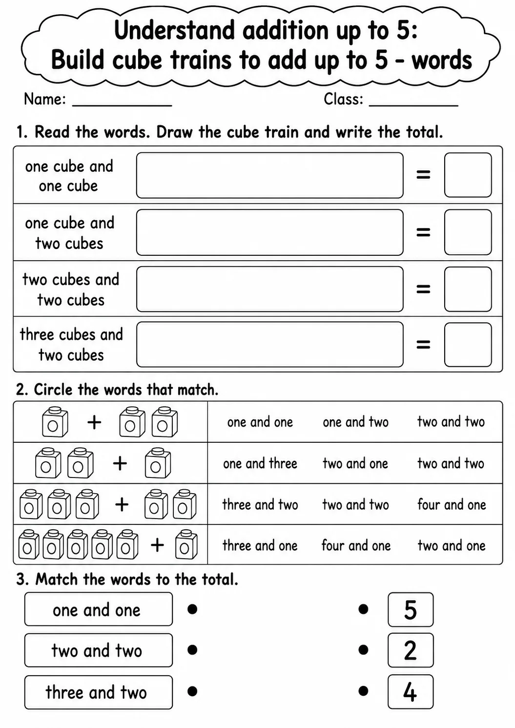 Kindergarten Understand Addition up to 5 Math Worksheet Pack page 2 printable worksheet preview