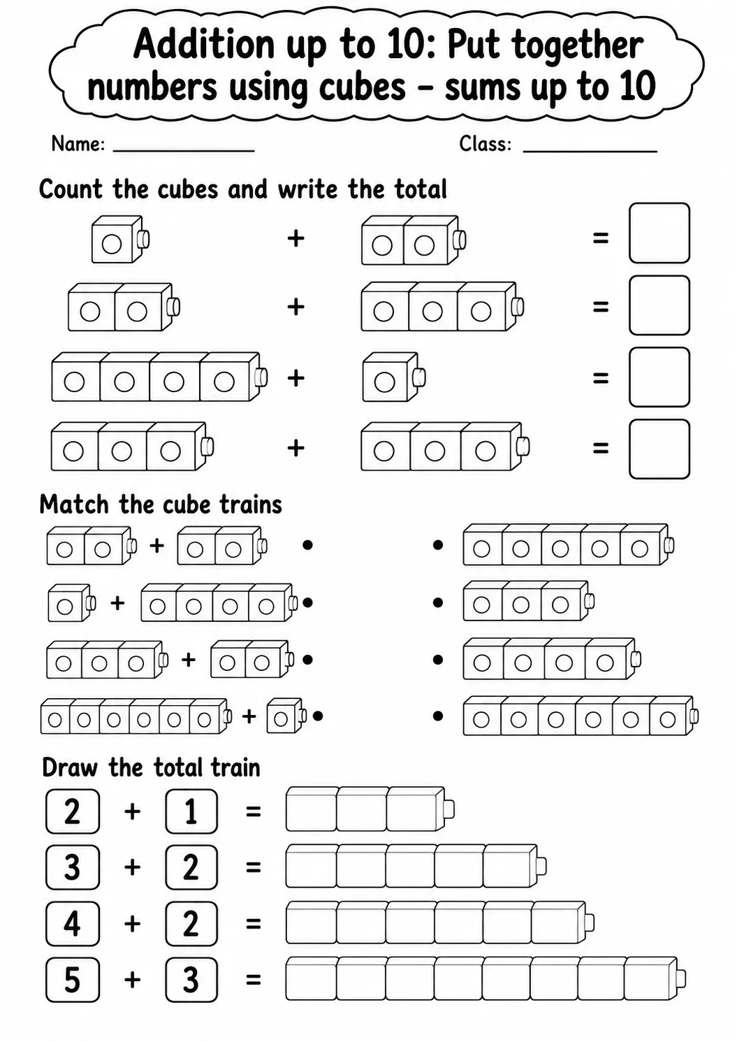 Pre-K Addition up to 10 Math Worksheet Pack printable worksheet pack preview
