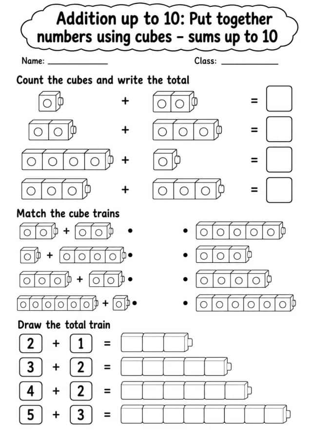 Pre-K Addition up to 10 Math Worksheet Pack
