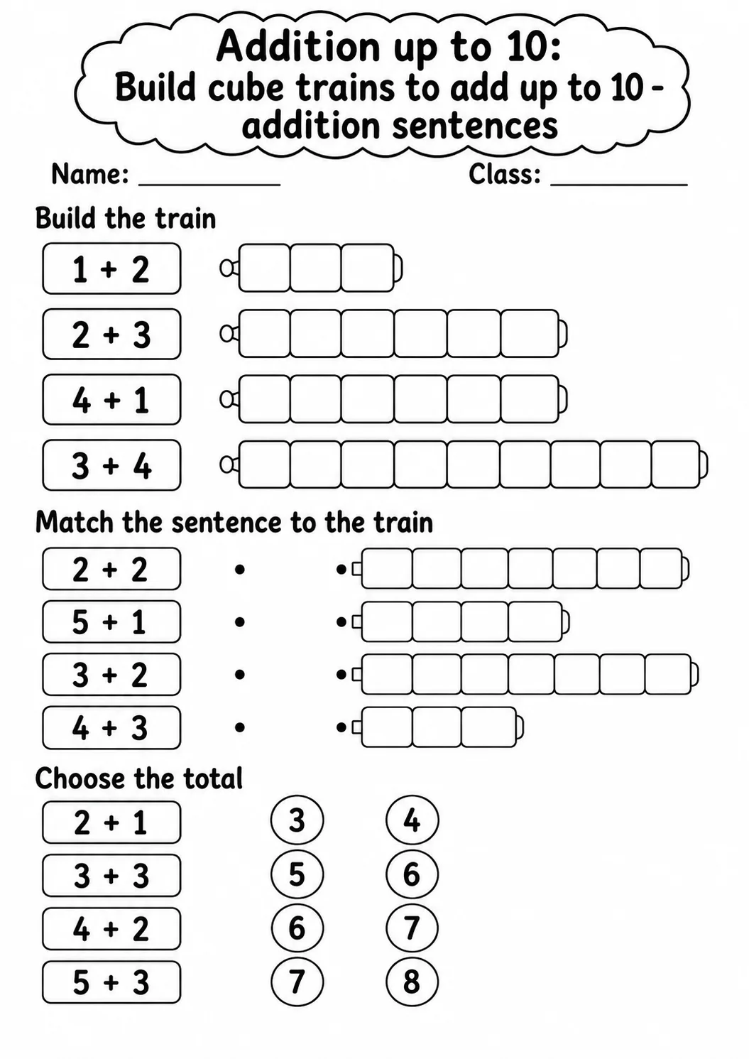 Pre-K Addition up to 10 Math Worksheet Pack page 4 printable worksheet preview