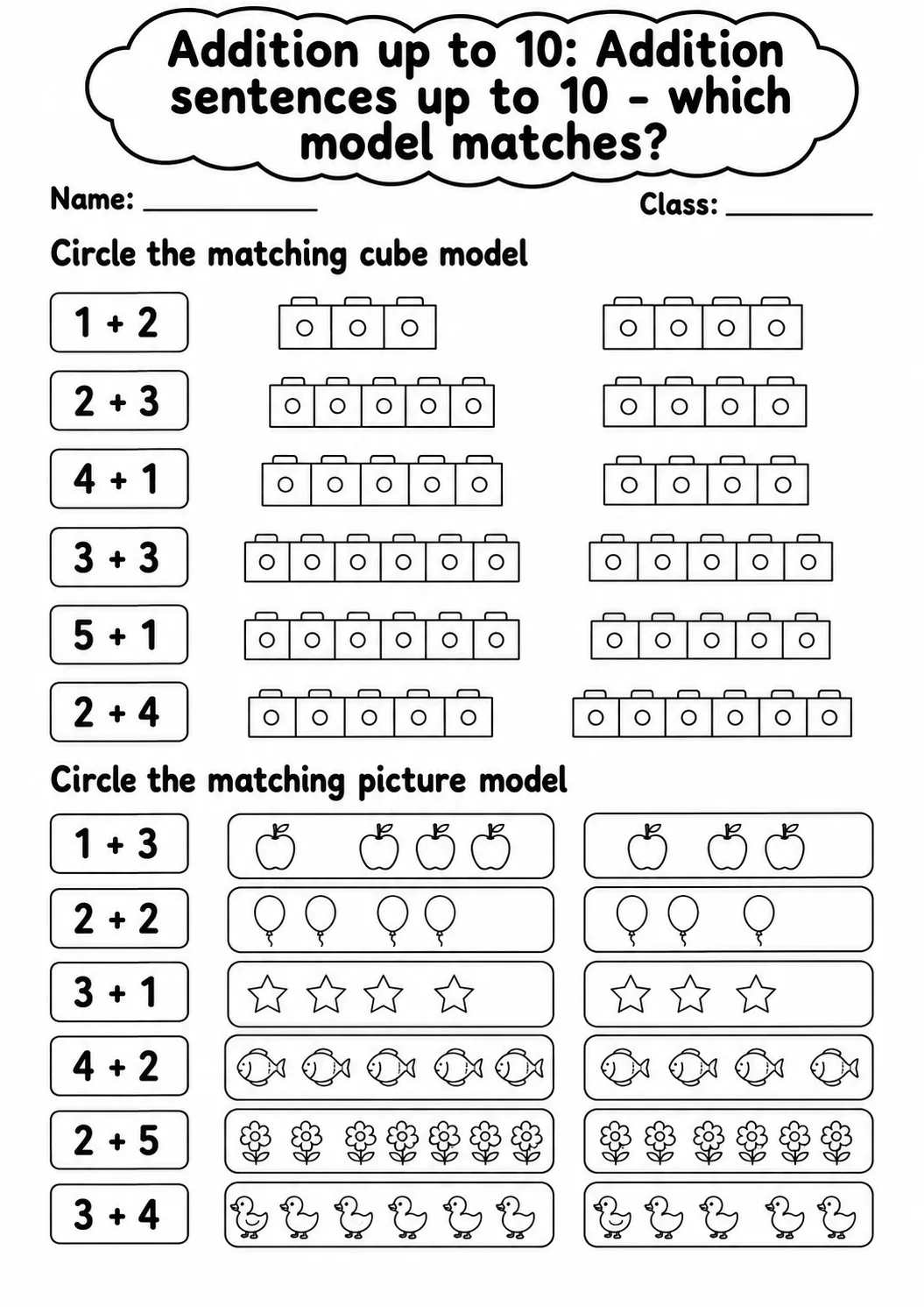 Pre-K Addition up to 10 Math Worksheet Pack page 6 printable worksheet preview