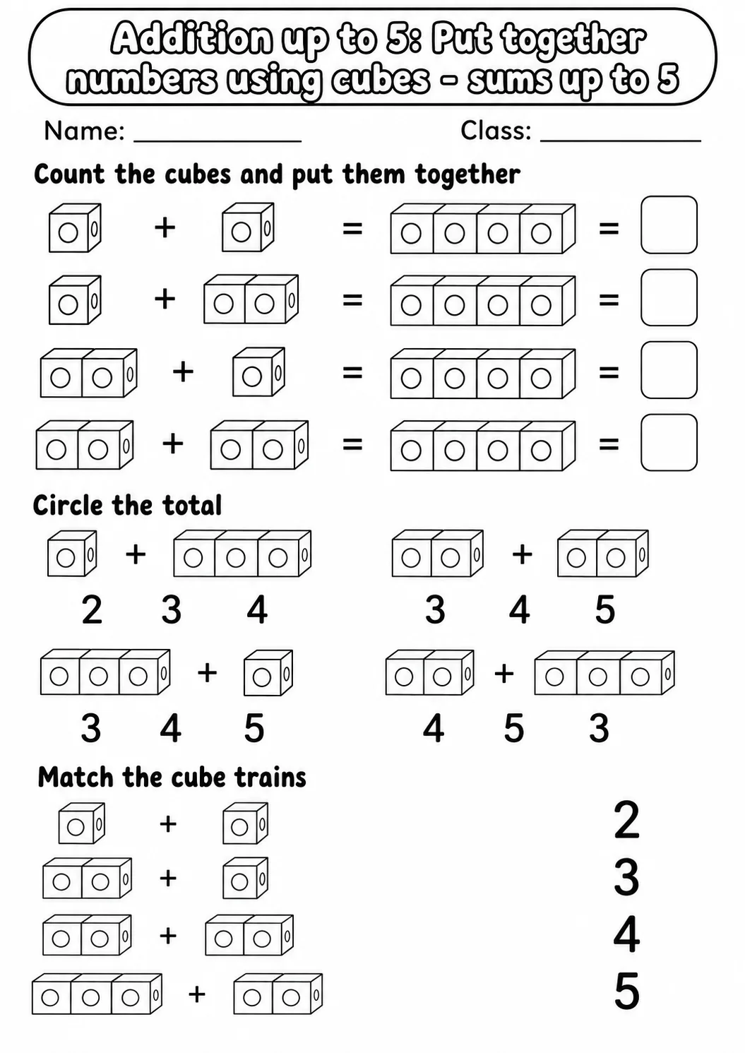 Pre-K Addition up to 5 Math Worksheet Pack printable worksheet pack preview