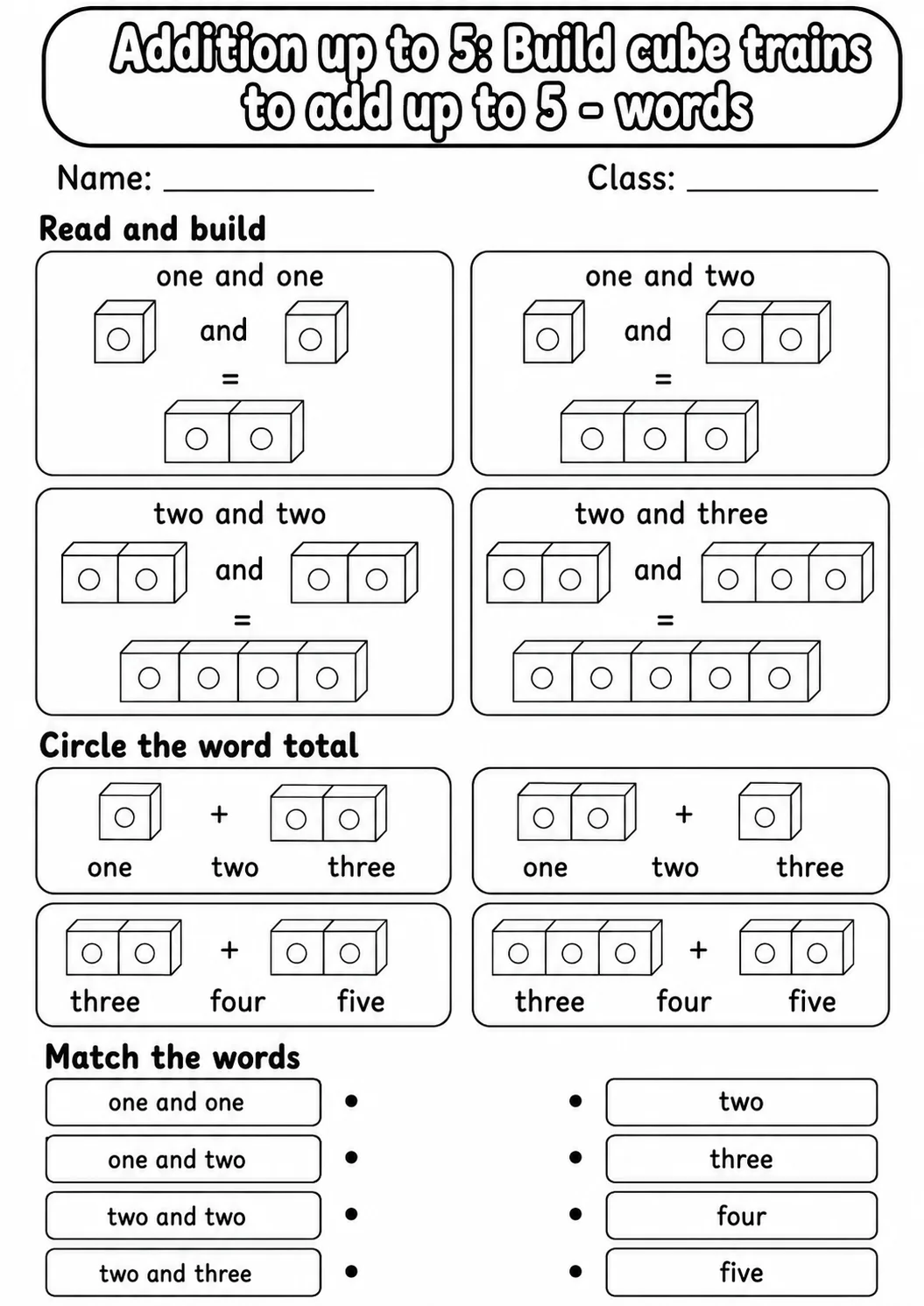 Pre-K Addition up to 5 Math Worksheet Pack page 2 printable worksheet preview