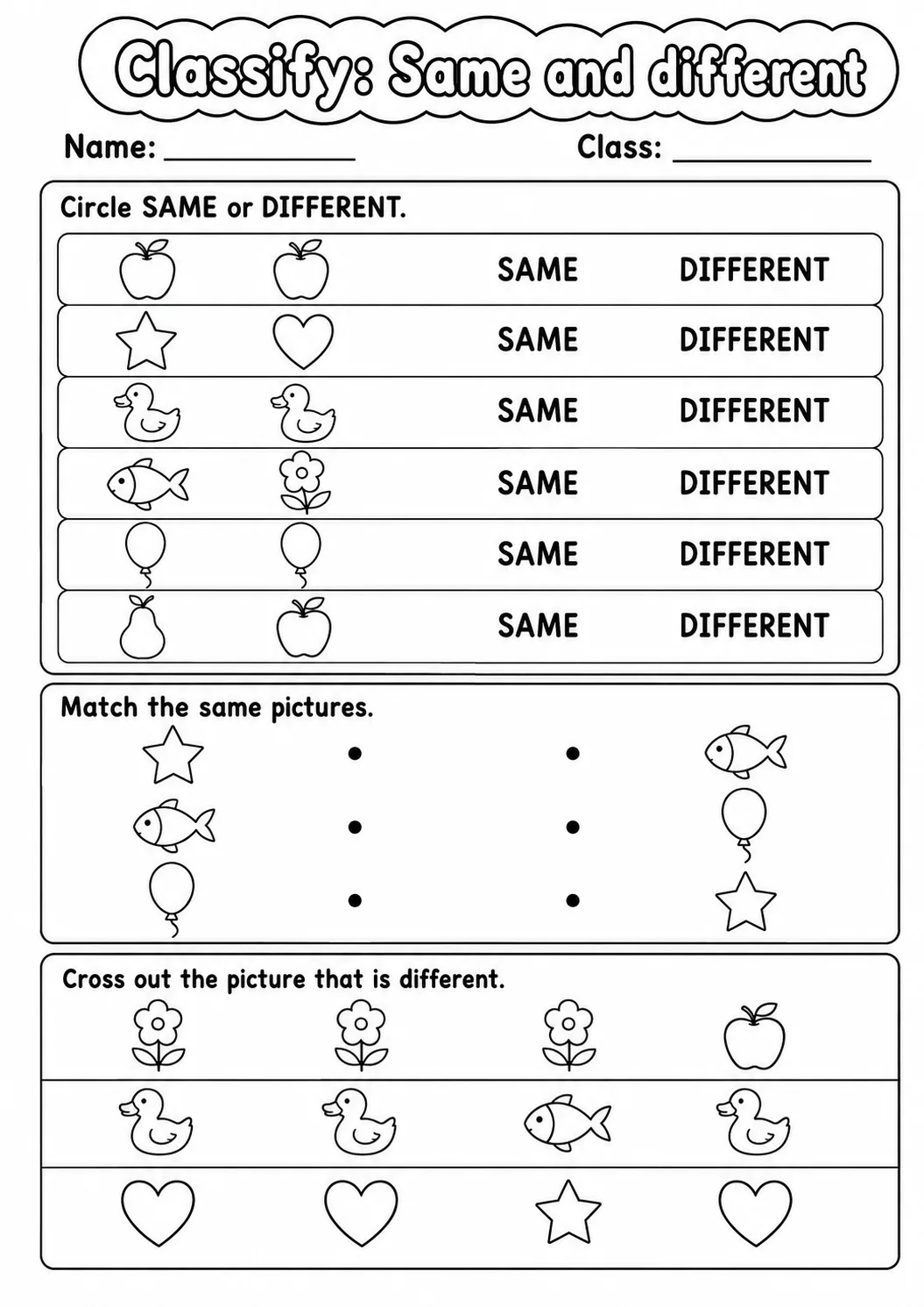 Pre-K Classify Math Worksheet Pack page 3 printable worksheet preview
