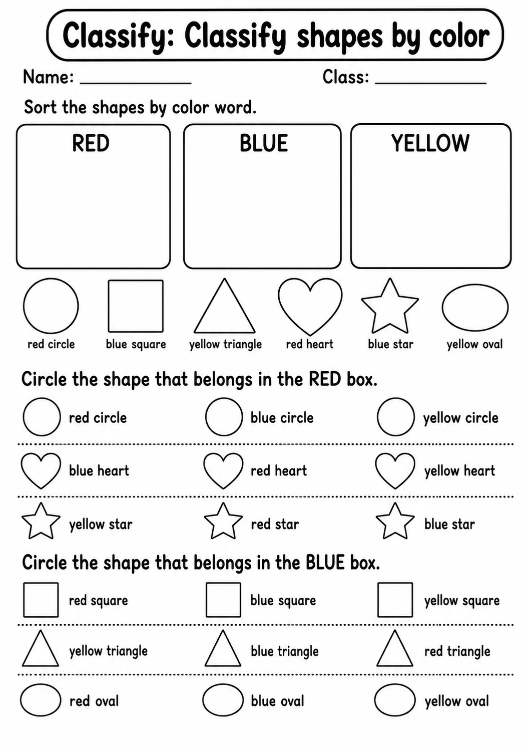 Pre-K Classify Math Worksheet Pack page 4 printable worksheet preview