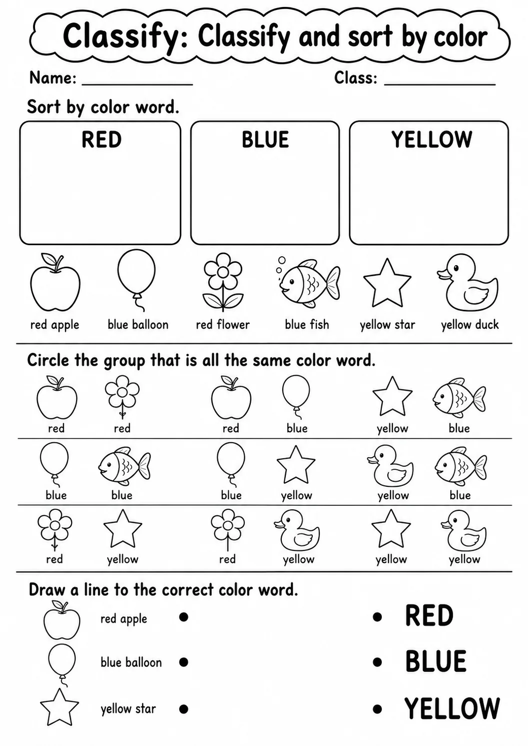 Pre-K Classify Math Worksheet Pack page 5 printable worksheet preview