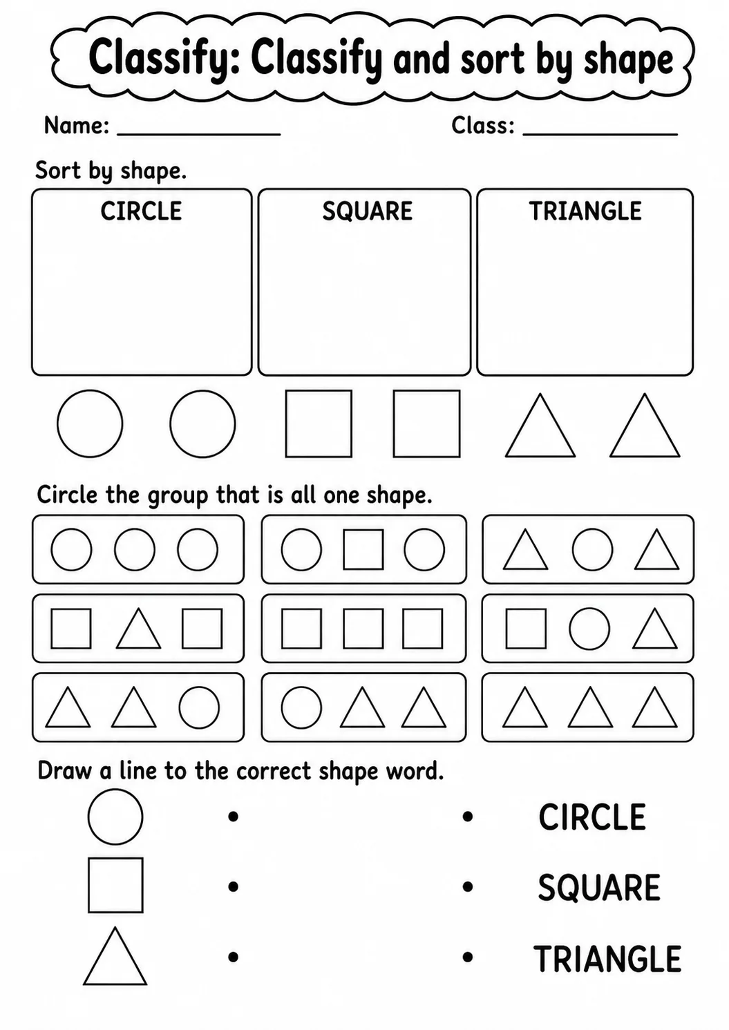 Pre-K Classify Math Worksheet Pack page 6 printable worksheet preview