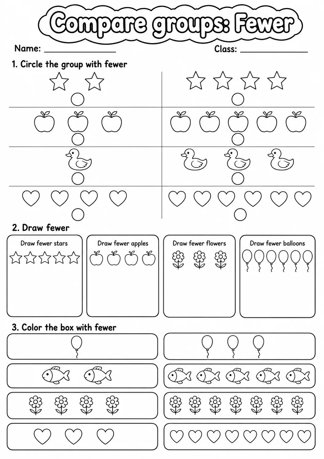 Pre-K Compare Groups Math Worksheet Pack page 2 printable worksheet preview