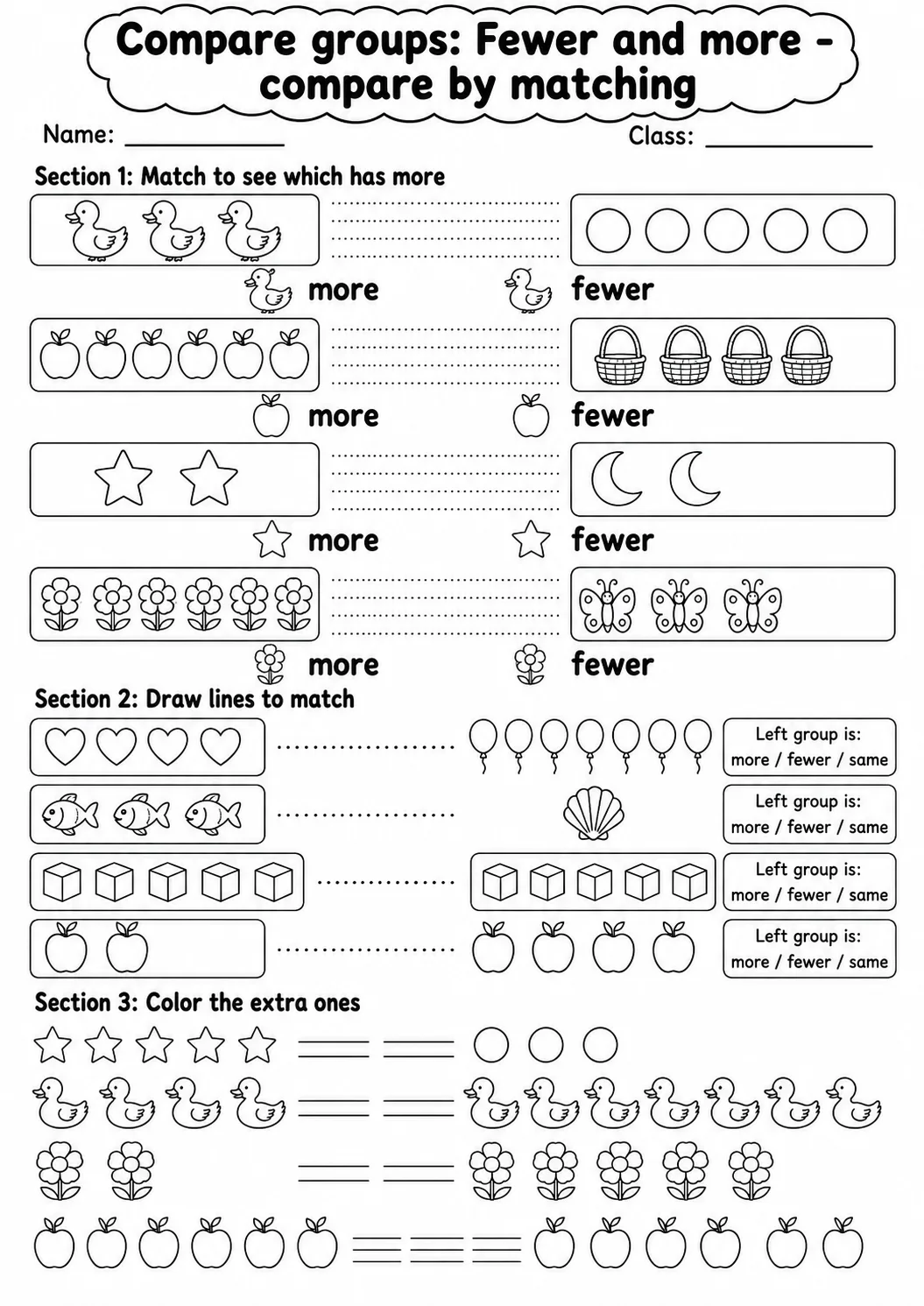 Pre-K Compare Groups Math Worksheet Pack page 3 printable worksheet preview