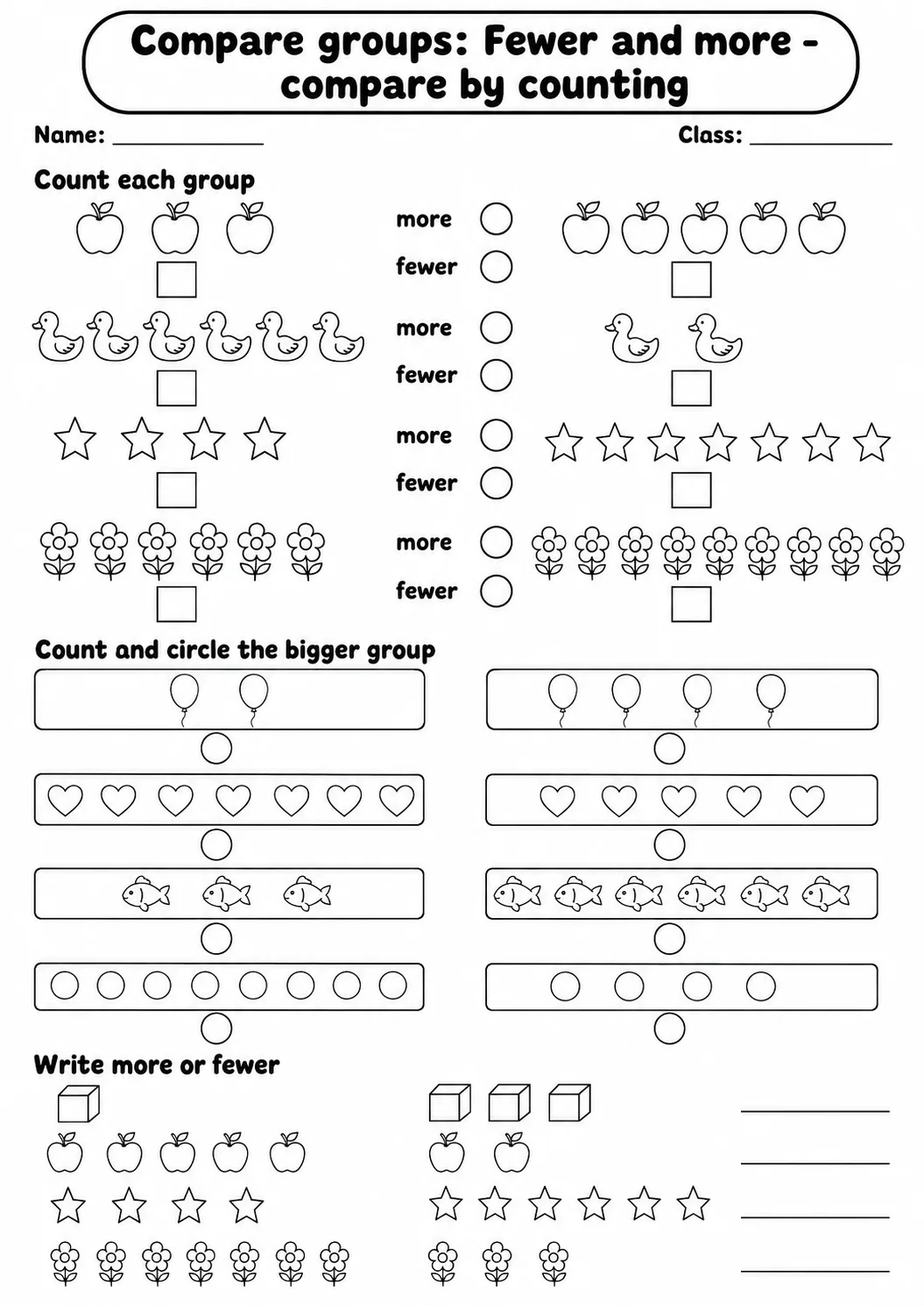 Pre-K Compare Groups Math Worksheet Pack page 4 printable worksheet preview