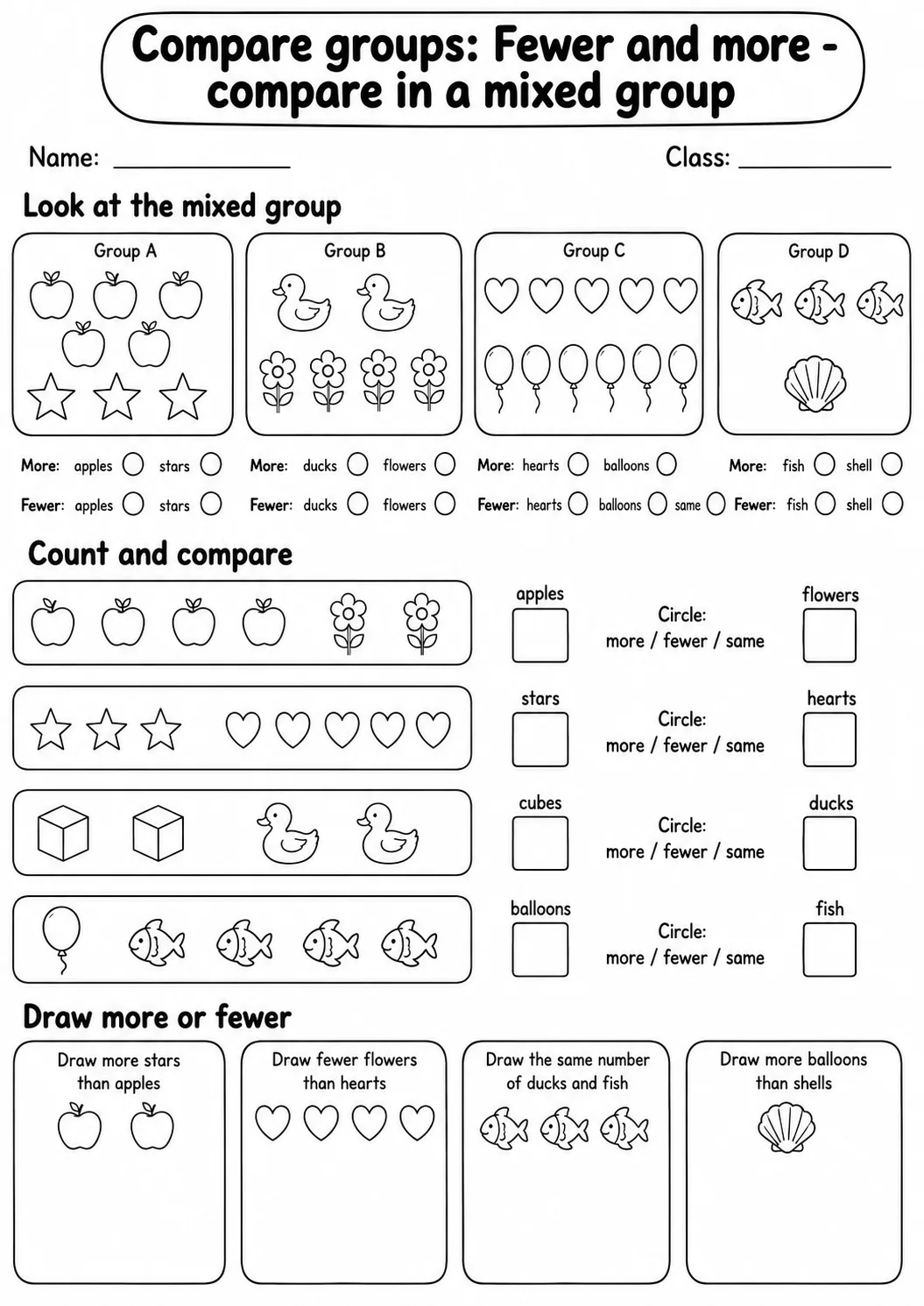 Pre-K Compare Groups Math Worksheet Pack page 5 printable worksheet preview