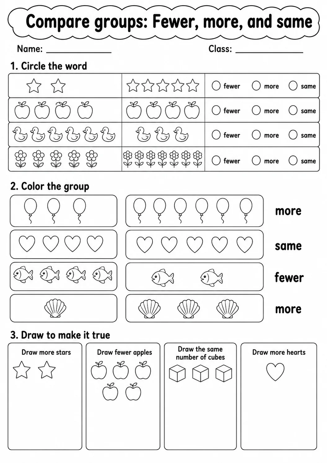 Pre-K Compare Groups Math Worksheet Pack page 6 printable worksheet preview