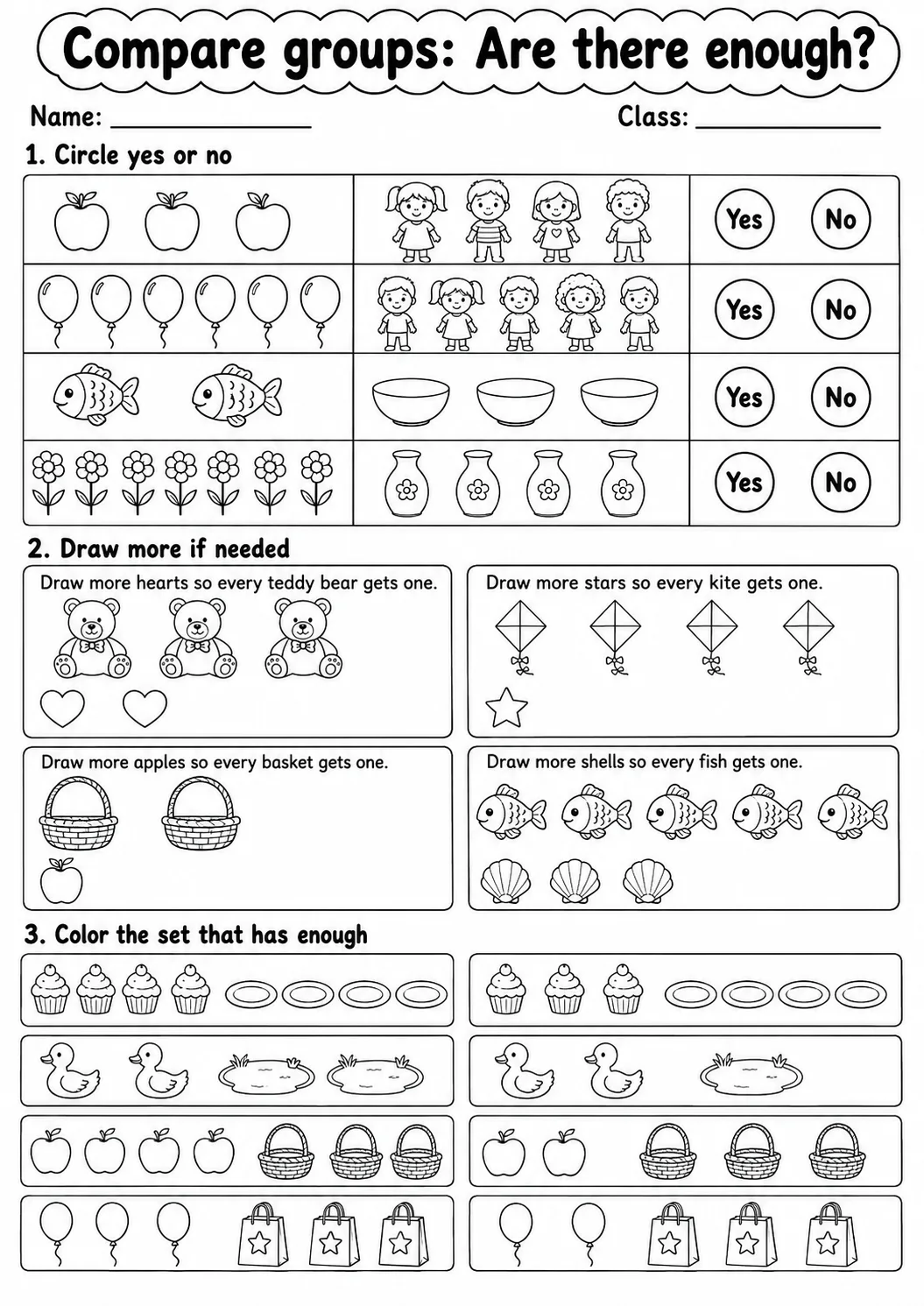 Pre-K Compare Groups Math Worksheet Pack page 7 printable worksheet preview