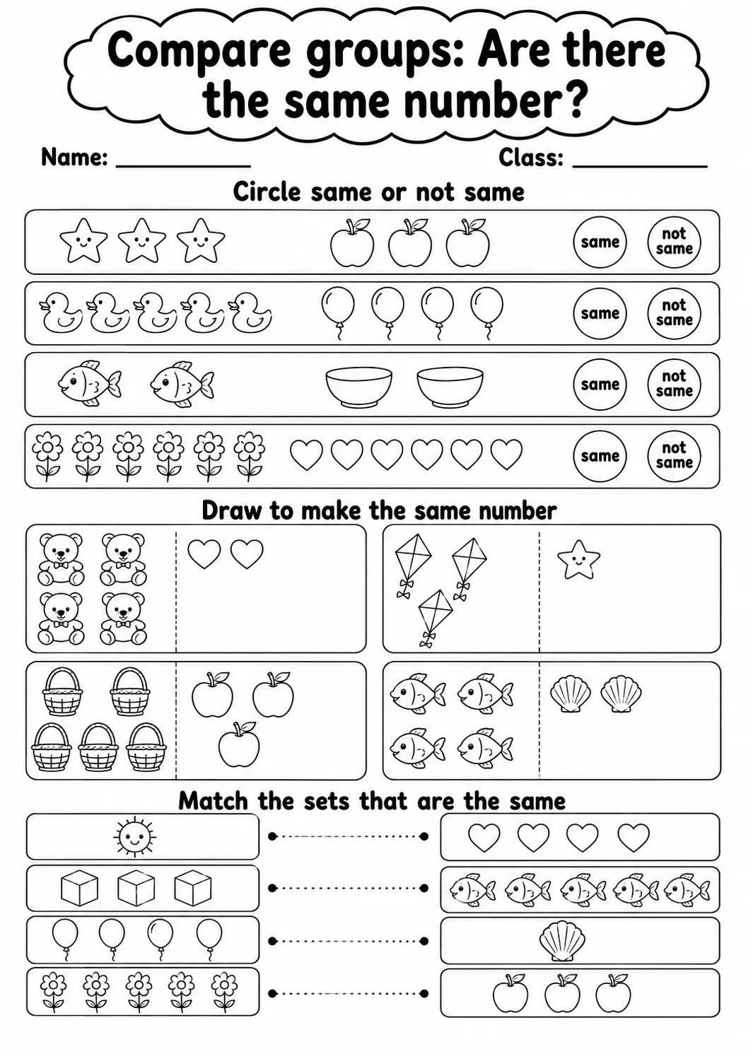 Pre-K Compare Groups Math Worksheet Pack page 8 printable worksheet preview