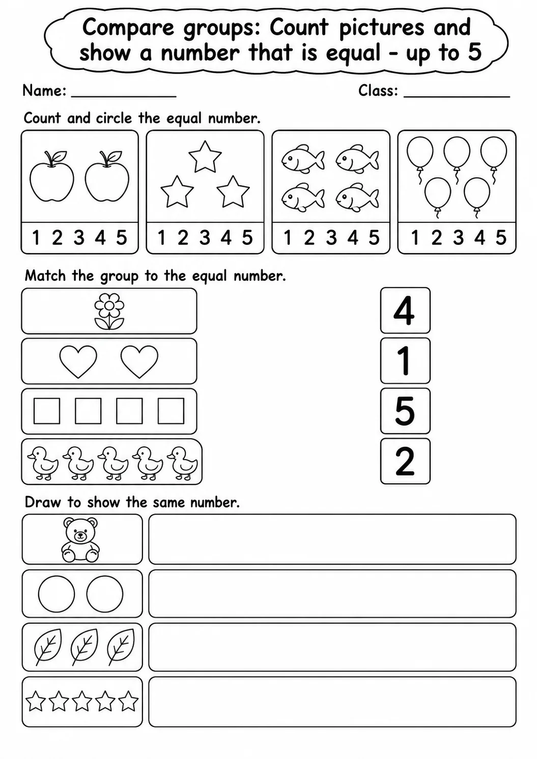 Pre-K Compare Groups Math Worksheet Pack page 9 printable worksheet preview