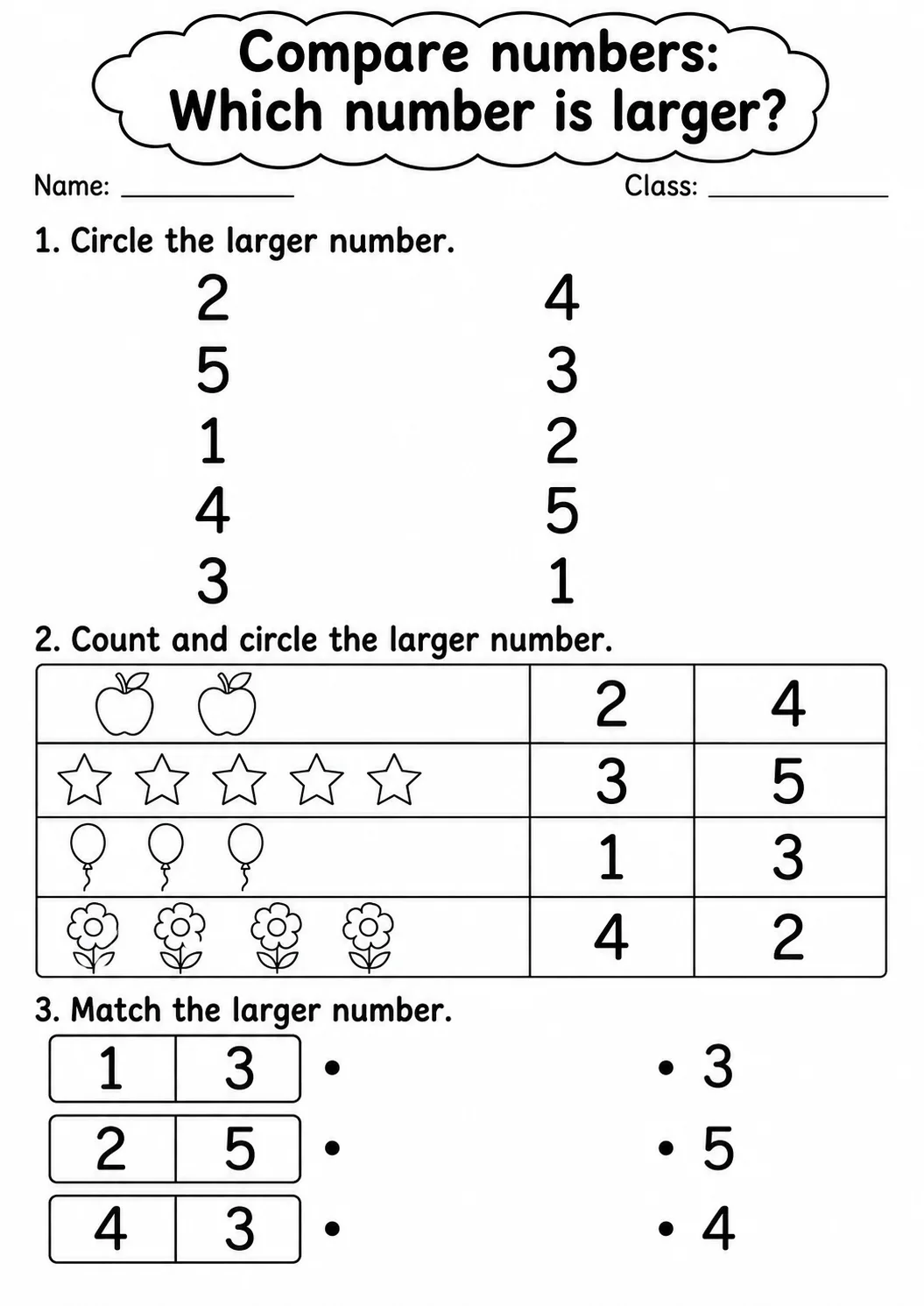 Pre-K Compare Numbers Math Worksheet Pack printable worksheet pack preview