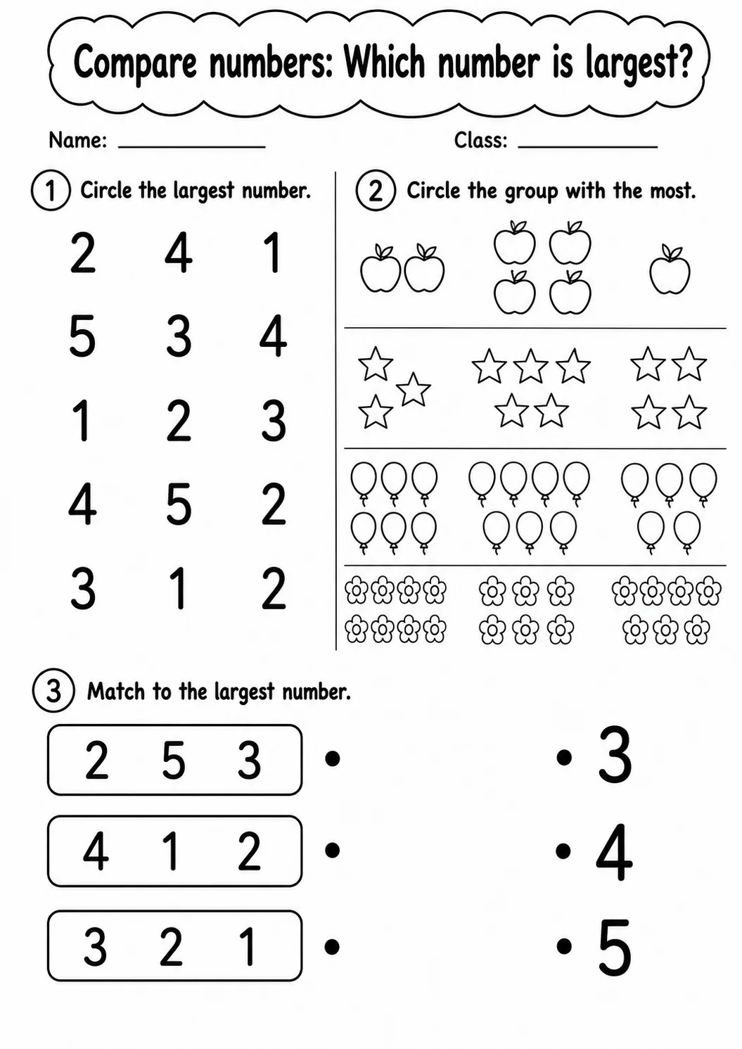 Pre-K Compare Numbers Math Worksheet Pack page 2 printable worksheet preview