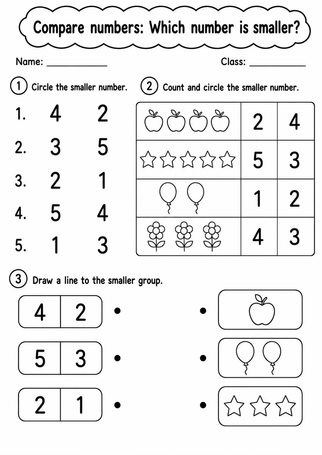 Pre-K Compare Numbers Math Worksheet Pack page 3 printable worksheet preview