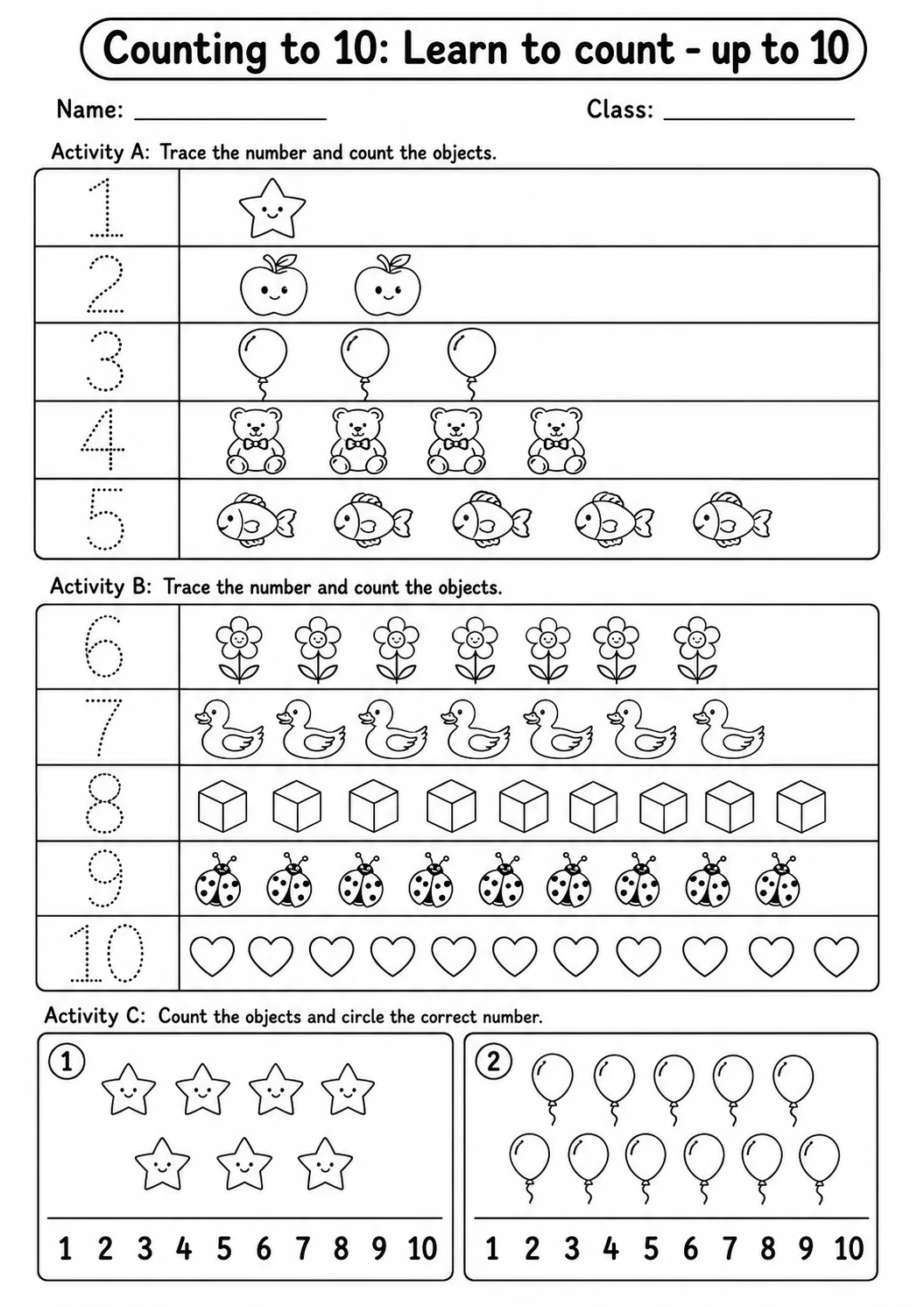 Pre-K Counting to 10 Math Worksheet Pack printable worksheet pack preview