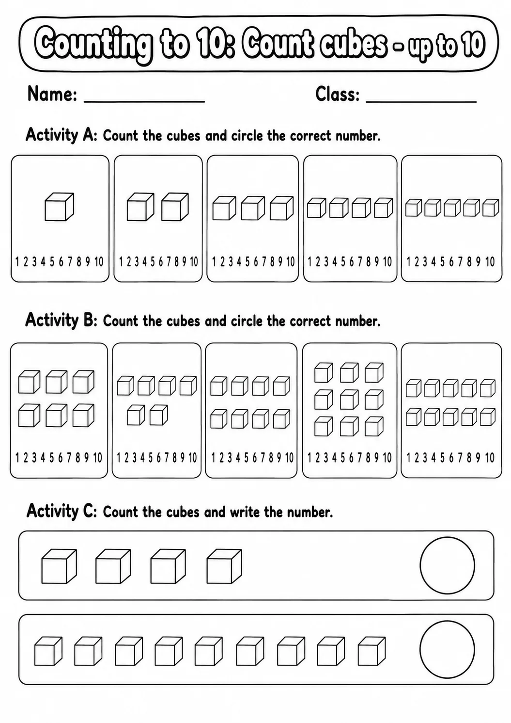 Pre-K Counting to 10 Math Worksheet Pack page 3 printable worksheet preview