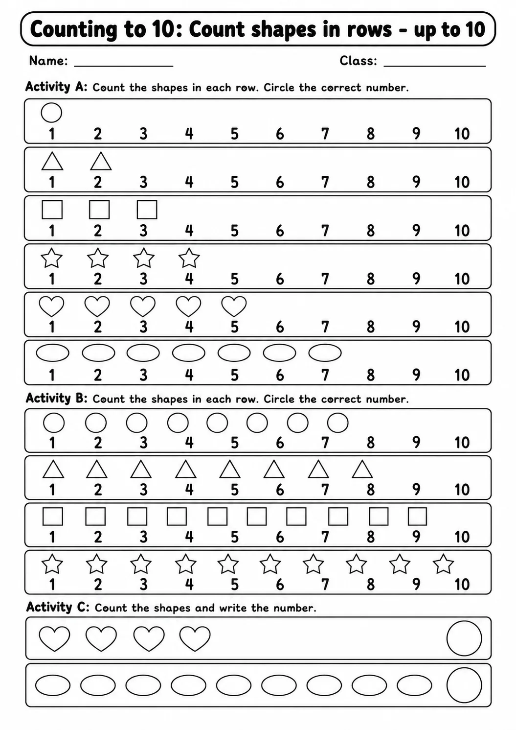 Pre-K Counting to 10 Math Worksheet Pack page 5 printable worksheet preview