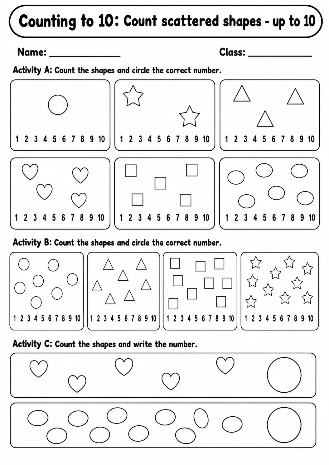 Pre-K Counting to 10 Math Worksheet Pack page 7 printable worksheet preview