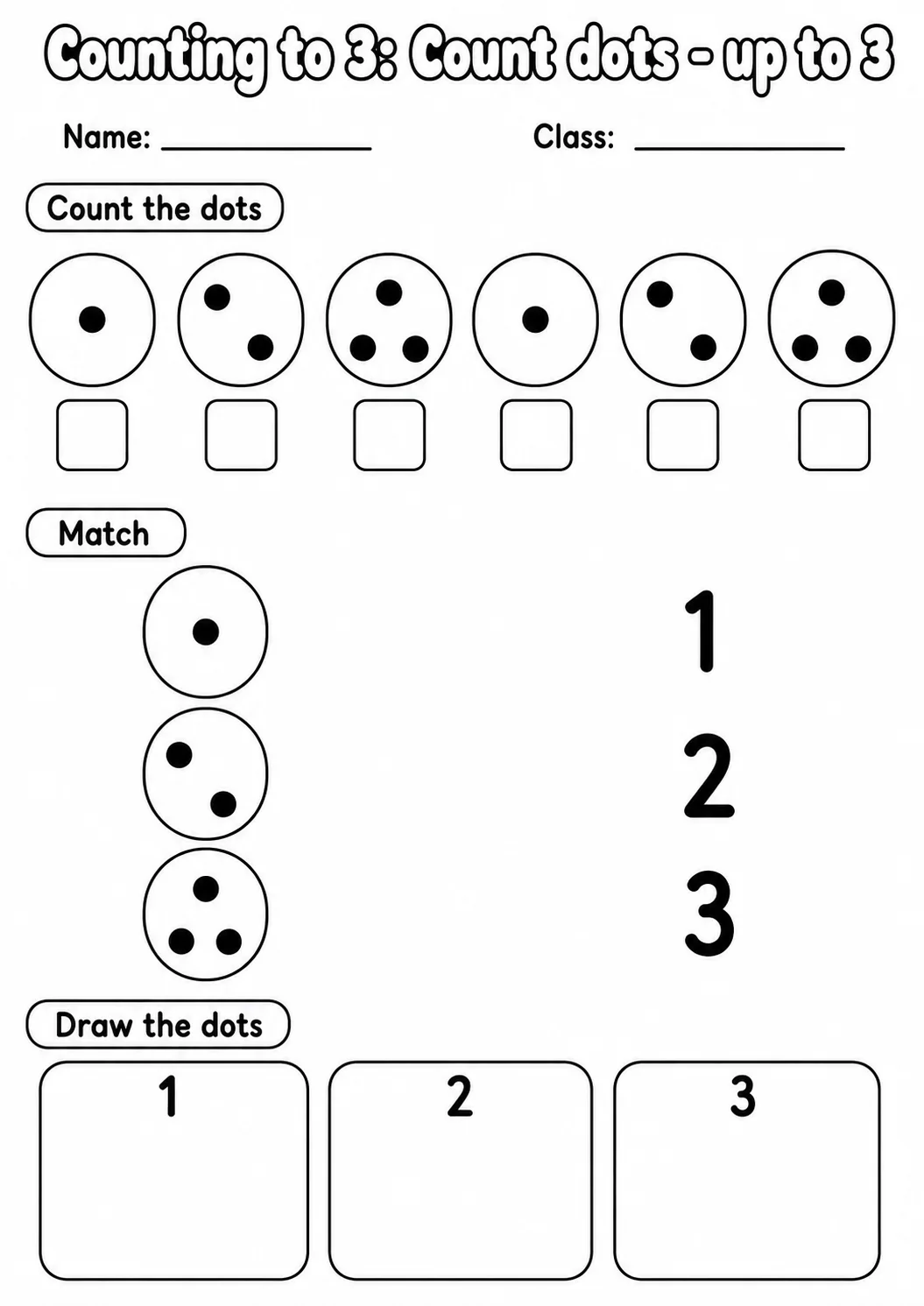 Pre-K Counting to 3 Math Worksheet Pack page 3 printable worksheet preview