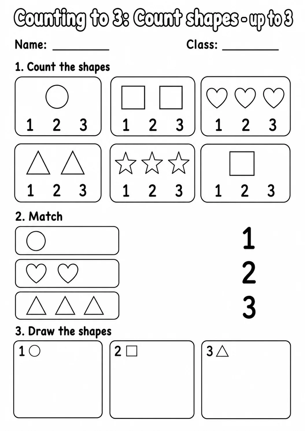 Pre-K Counting to 3 Math Worksheet Pack page 4 printable worksheet preview